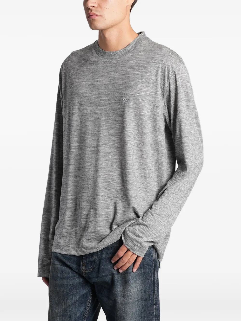 Emporio Armani T-shirt met geborduurd logo en lange mouwen Grijs