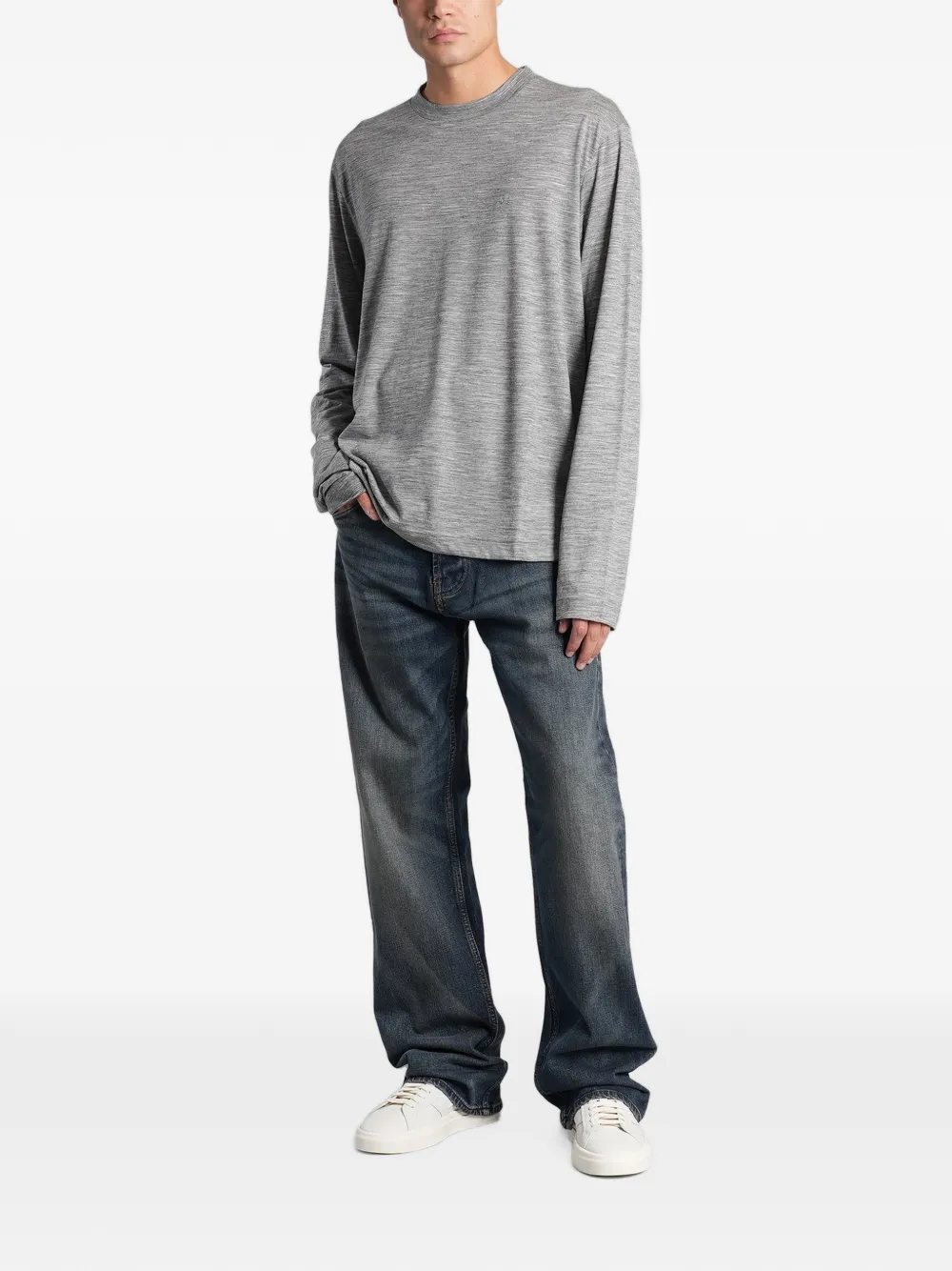 Emporio Armani T-shirt met geborduurd logo en lange mouwen Grijs