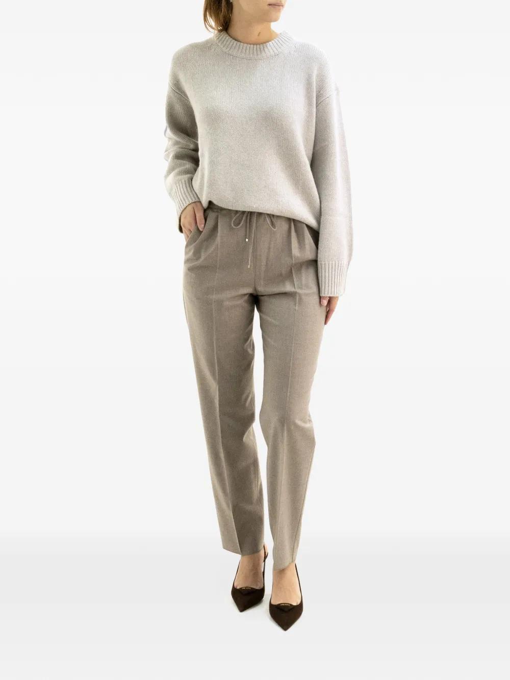 Lisa Yang Kasjmier trui met ronde hals Beige