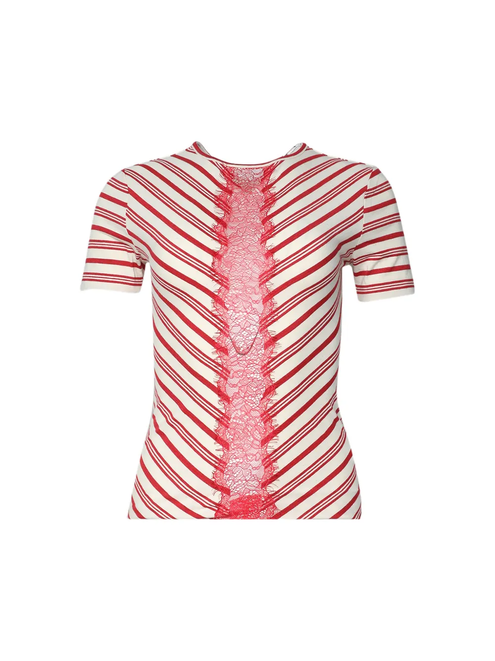 Christopher Esber Mavis gestreept T-shirt met kanten afwerking Wit