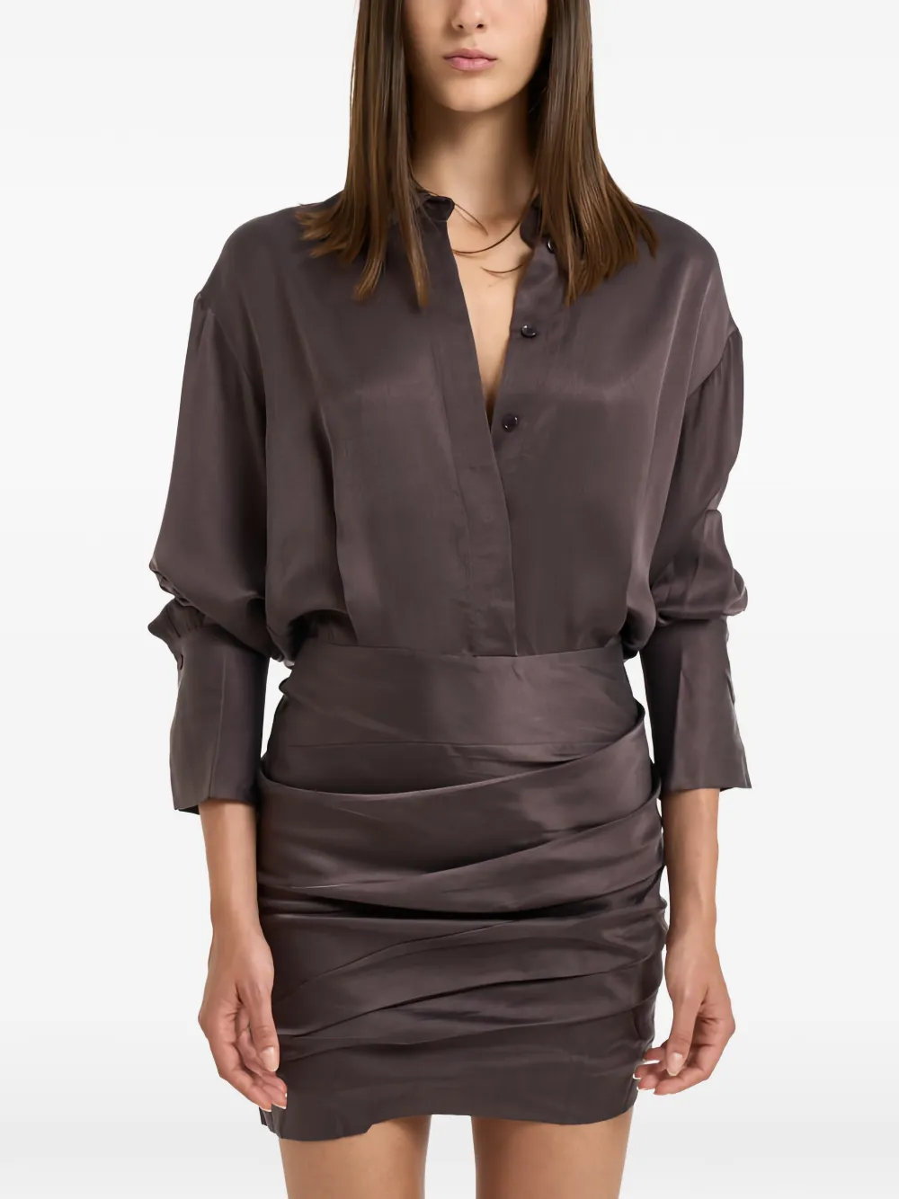 THE ANDAMANE Andrea draped shirt mini dress