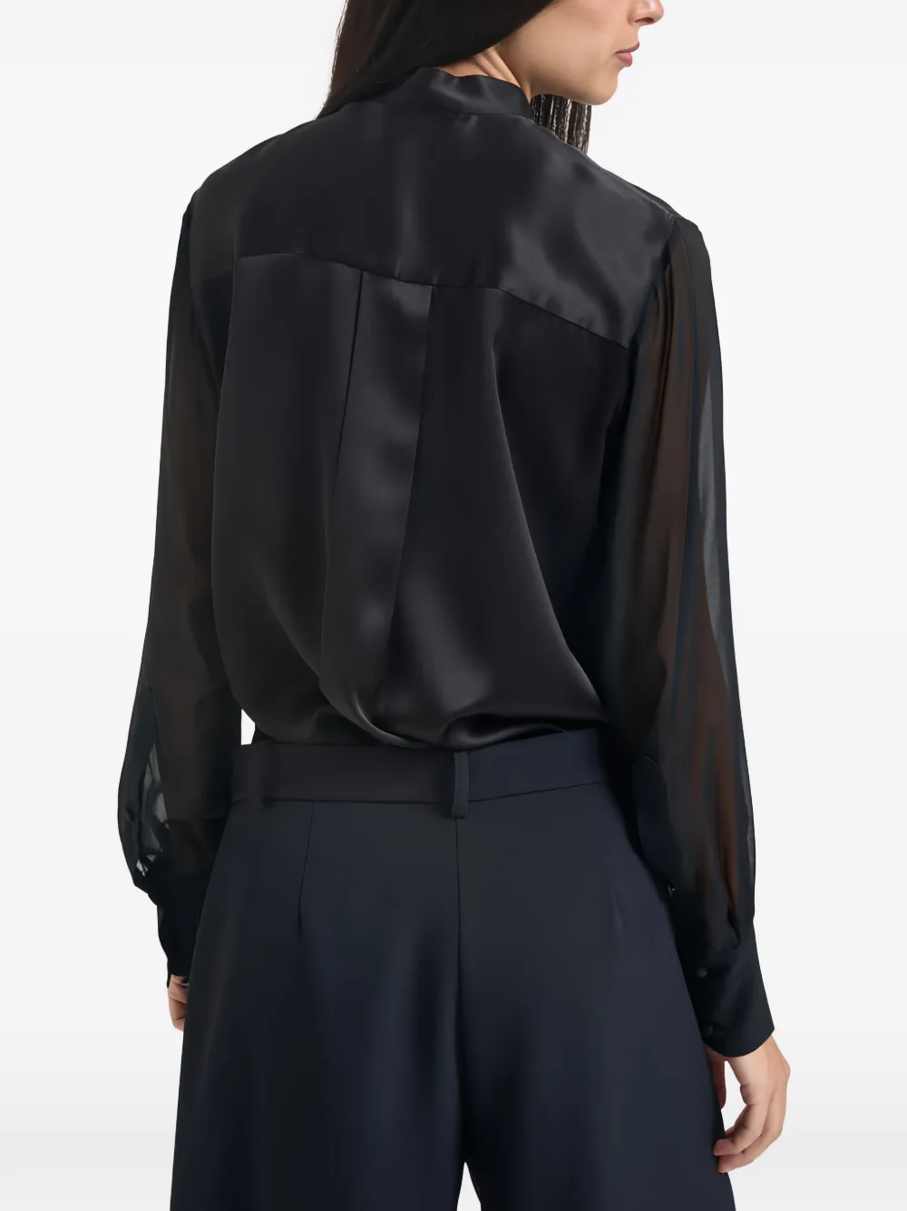 Semicouture sheer-sleeve satin shirt Zwart