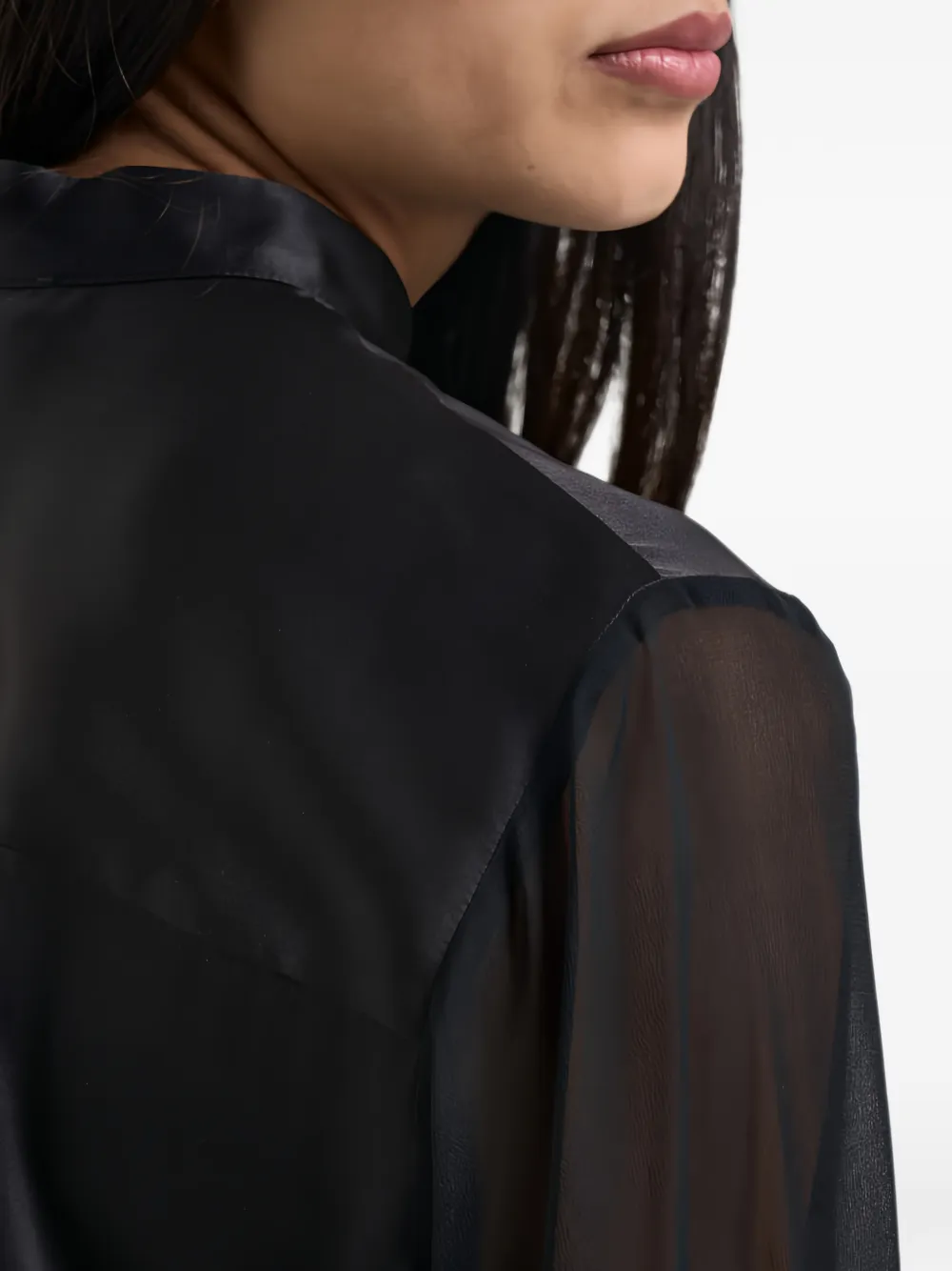 Semicouture sheer-sleeve satin shirt Zwart