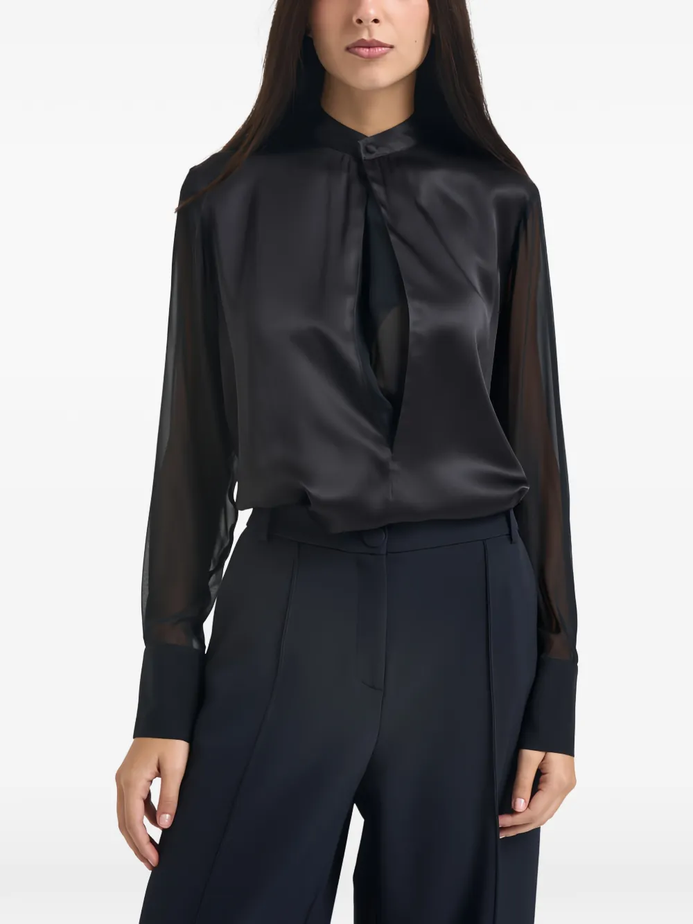 Semicouture sheer-sleeve satin shirt - Schwarz