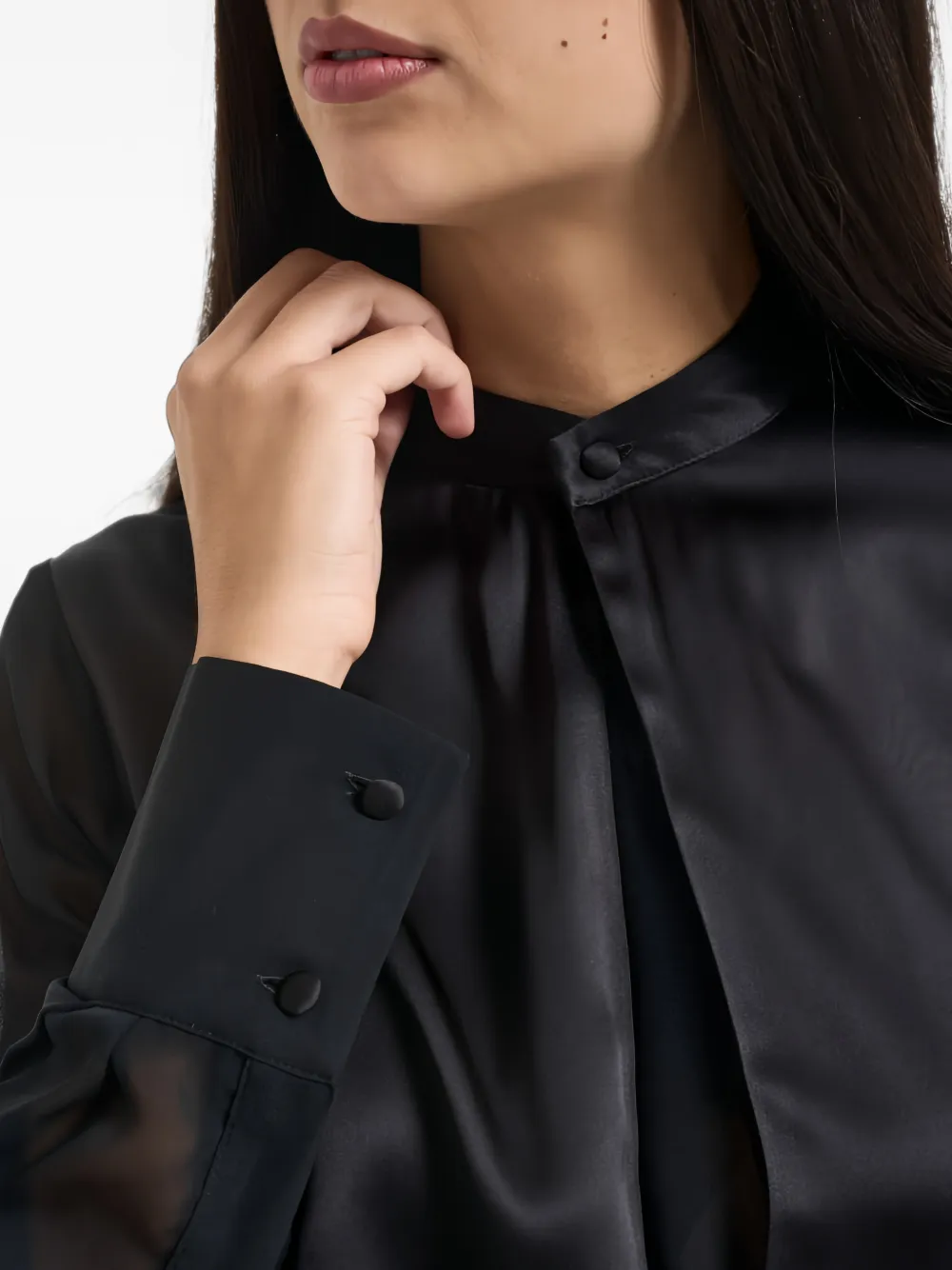 Semicouture sheer-sleeve satin shirt Zwart