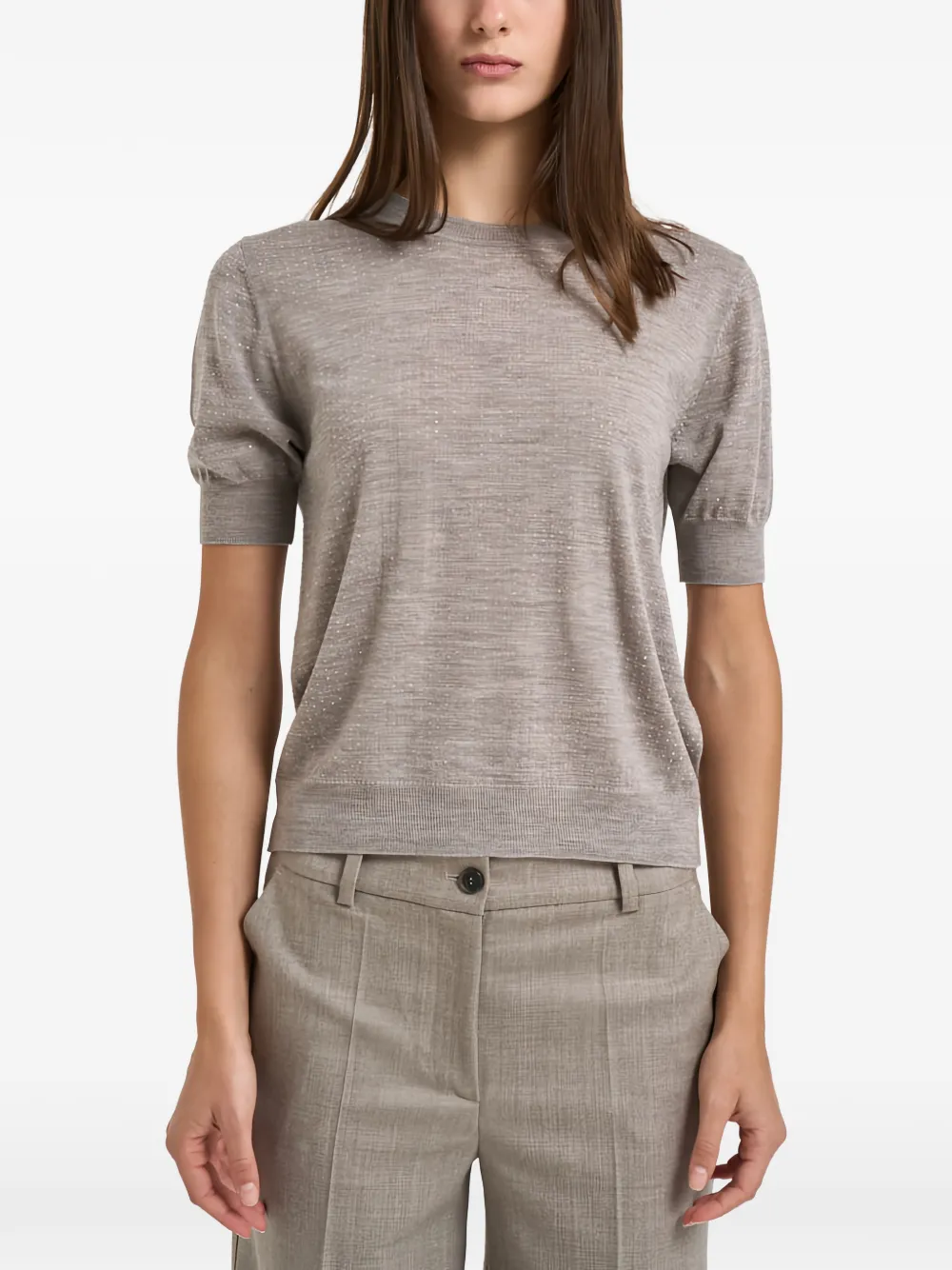 P.A.R.O.S.H. rhinestone-embellished short-sleeve sweater - Grigio