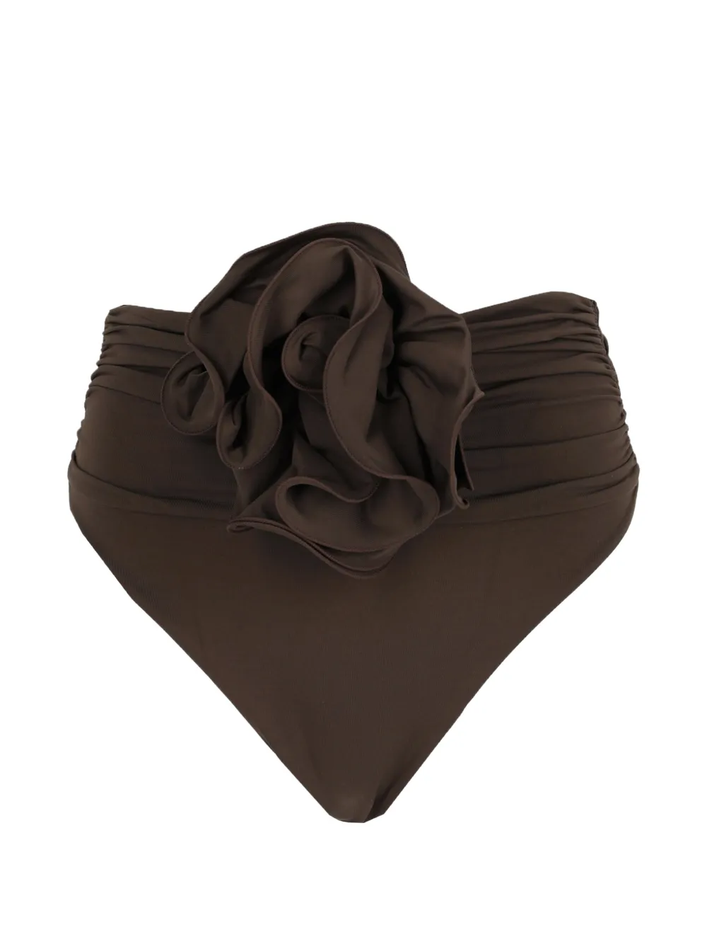 Magda Butrym floral-appliqué ruched bikini bottoms - Marron