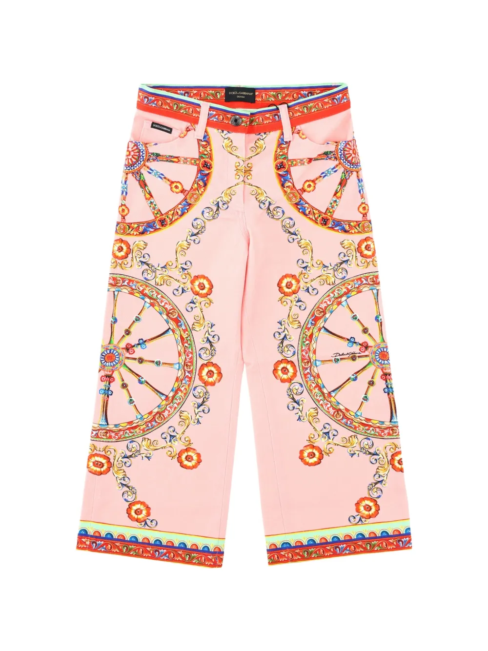 Dolce & Gabbana Kids Carretto-print wide-leg trousers - Rosa