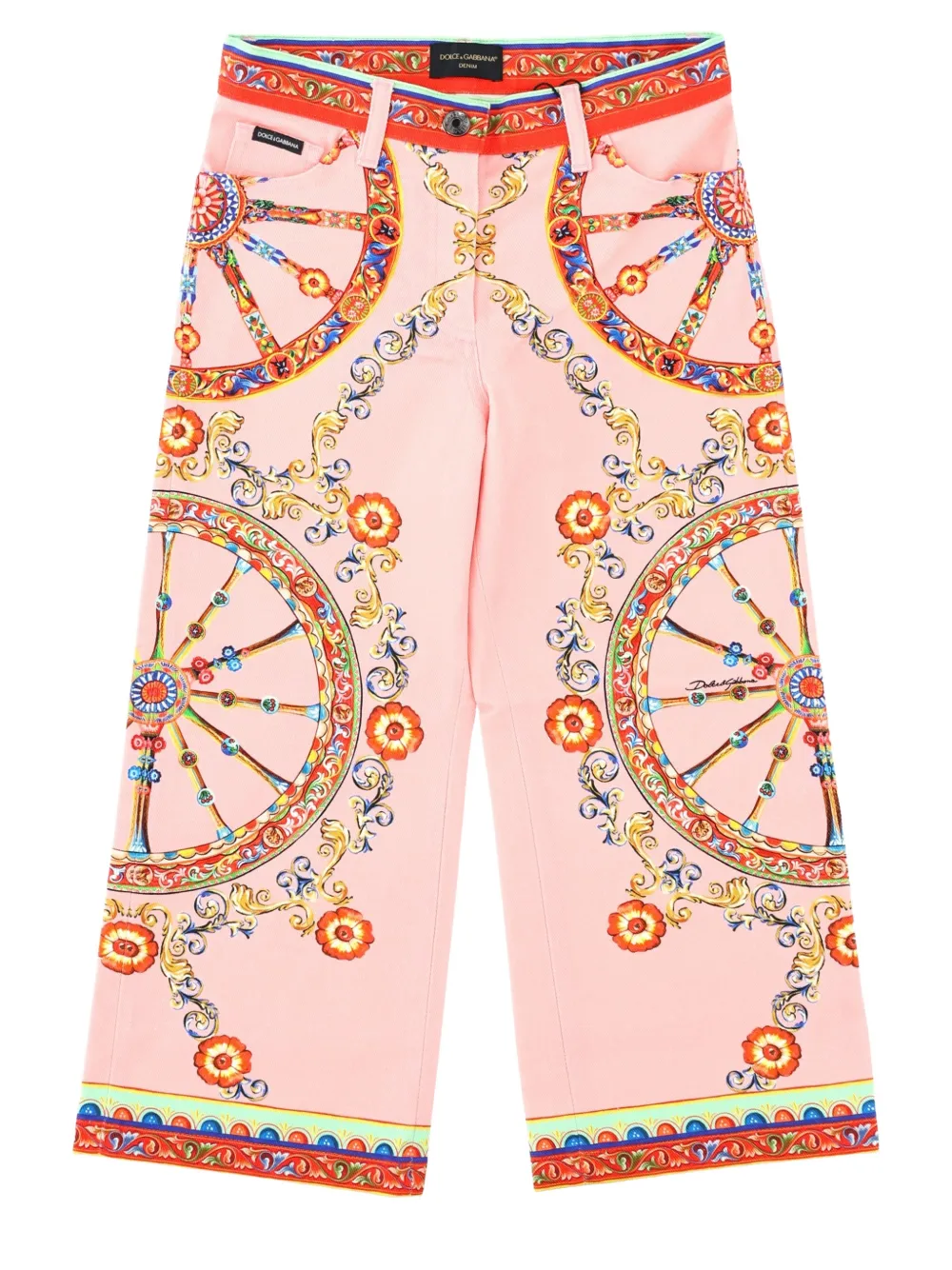 Dolce & Gabbana Kids Broek met wijde pijpen en Carretto-print Roze