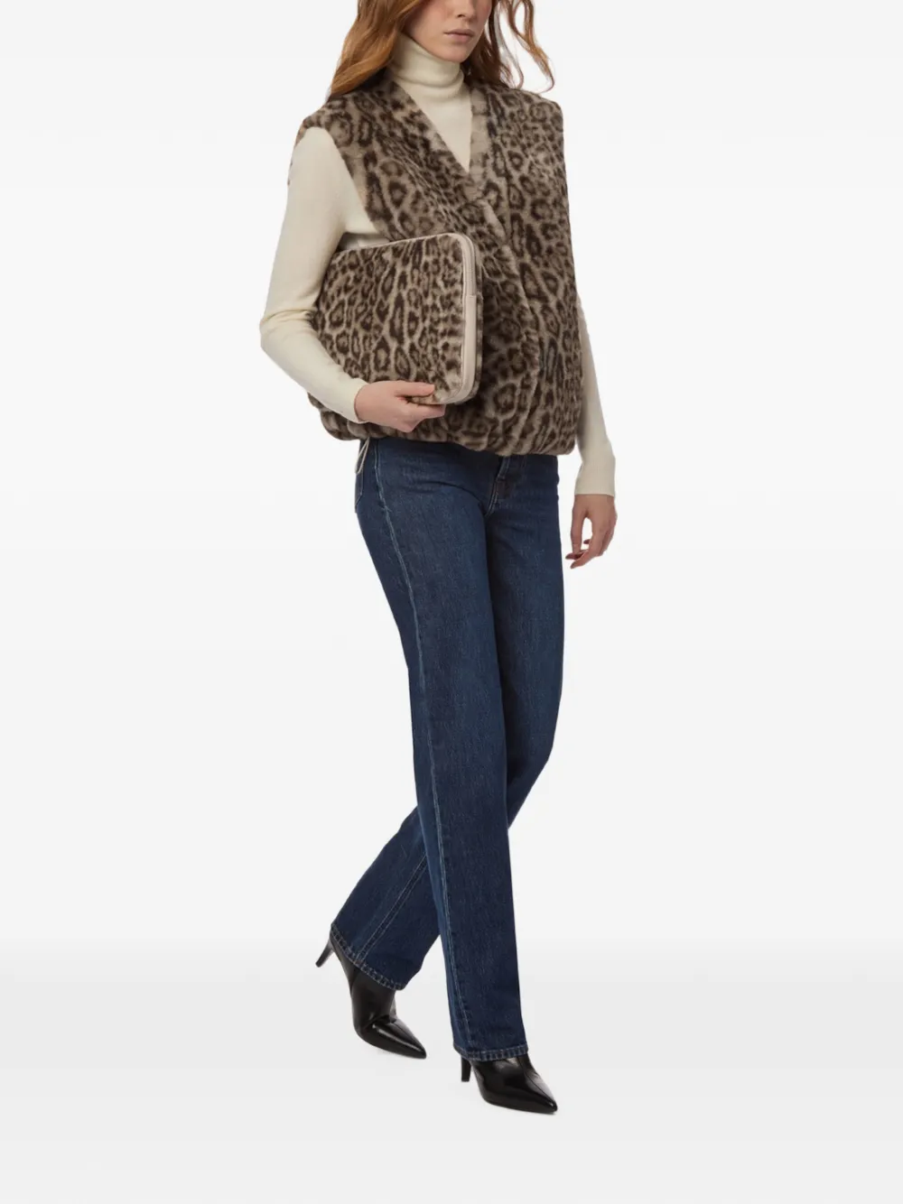 Apparis Lyle gilet van imitatiebont met luipaard-print Beige