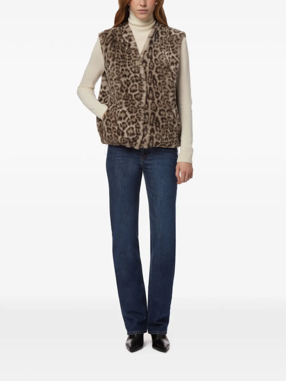 Apparis Lyle gilet van imitatiebont met luipaard-print Beige