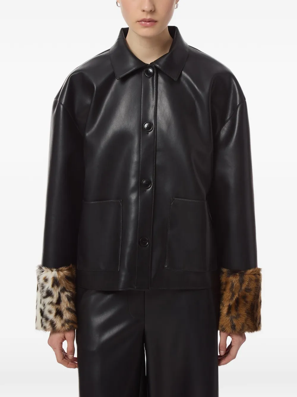 Apparis Bobbie shirtjack met luipaardmanchetten Zwart