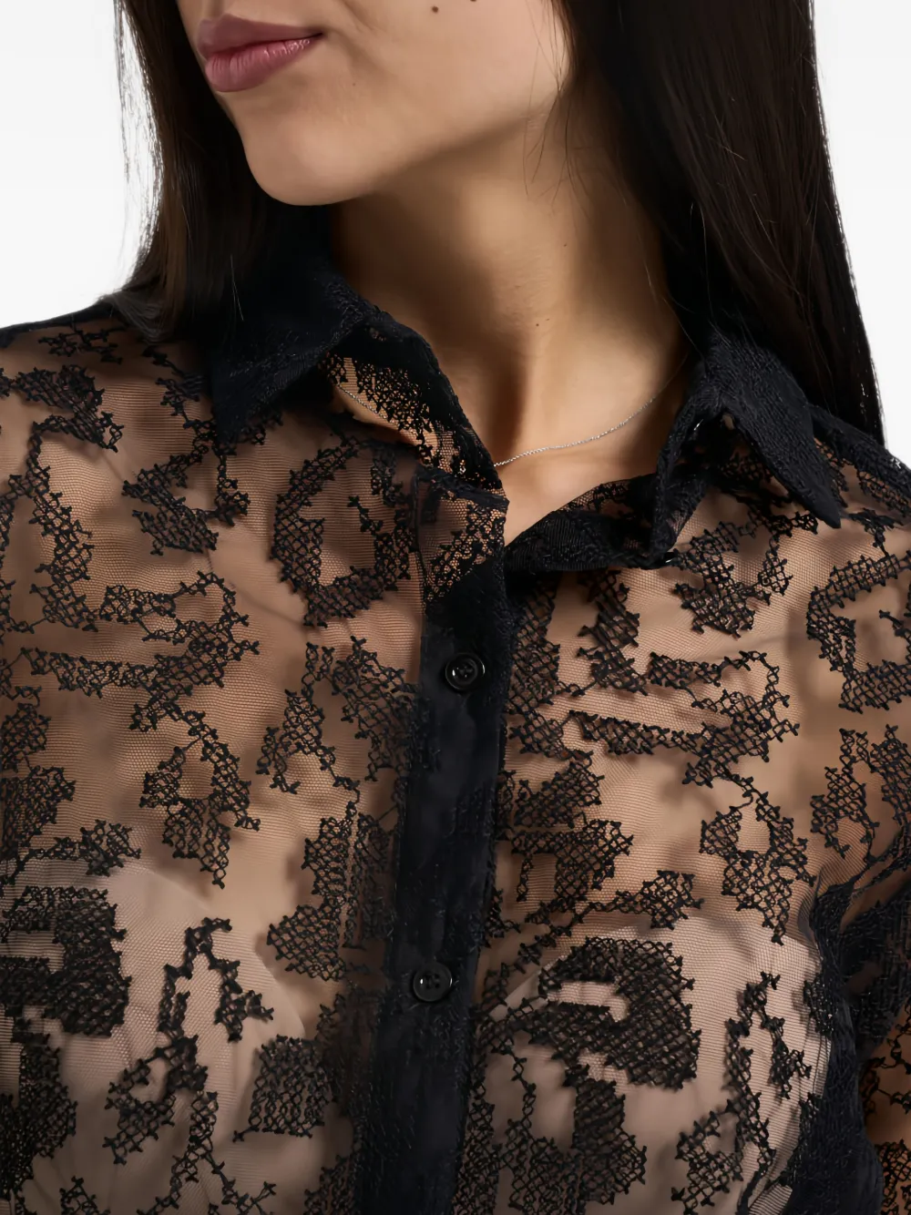 Semicouture semi-sheer lace shirt Zwart