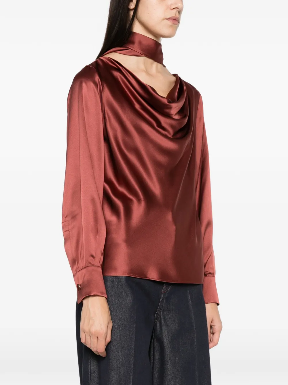 Max Mara cowl-neck silk top Rood