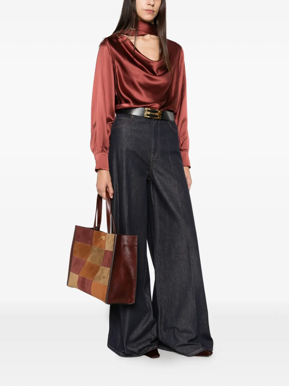 Max Mara cowl-neck silk top Rood