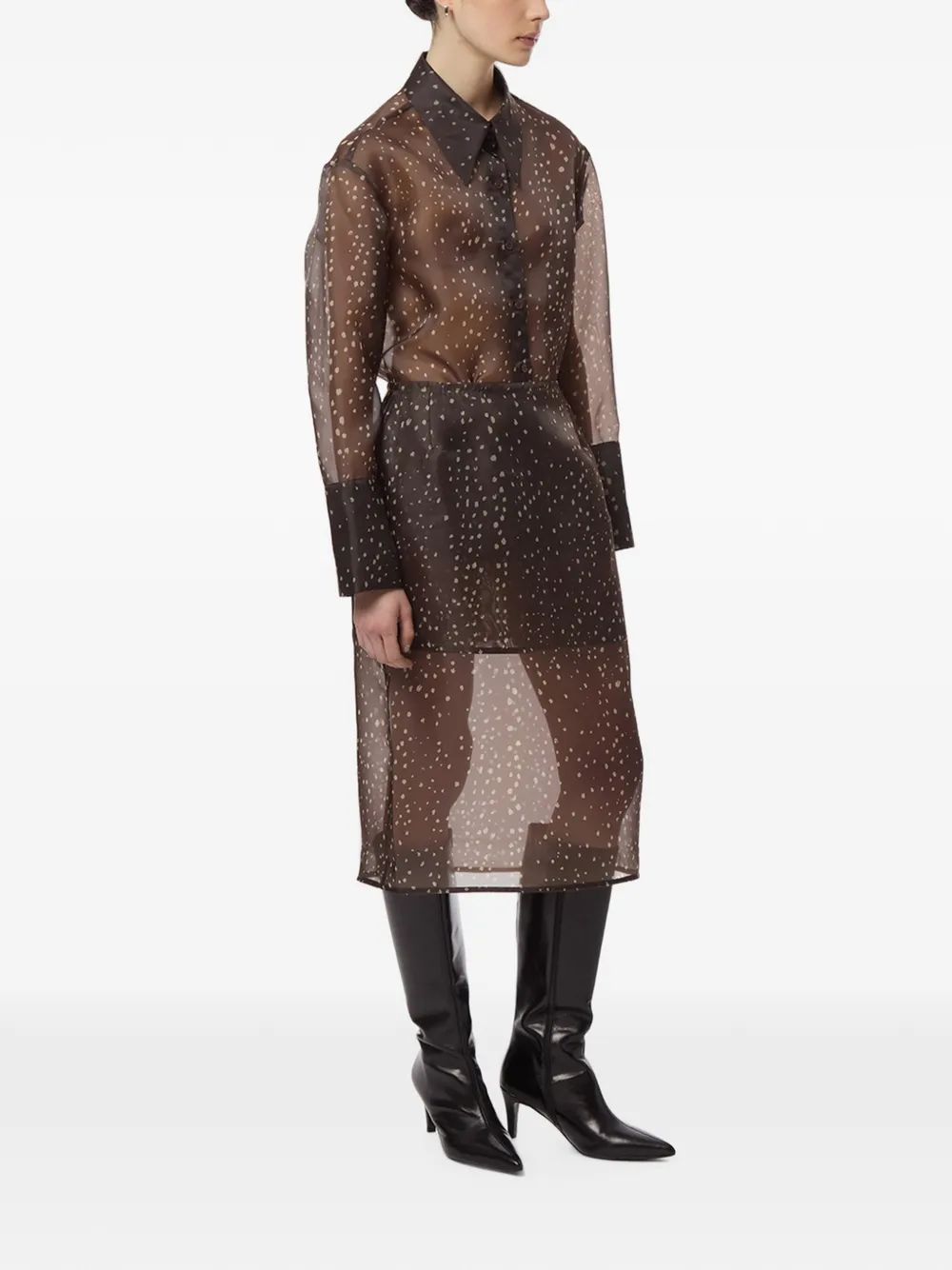 Apparis Tyra organza straight midi-rok Bruin