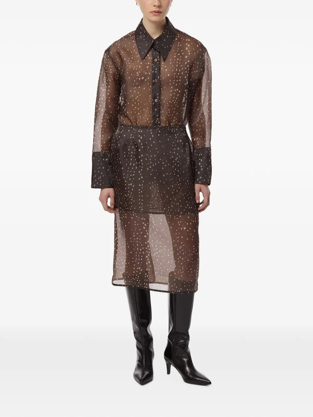 Apparis Tyra organza straight midi-rok Bruin