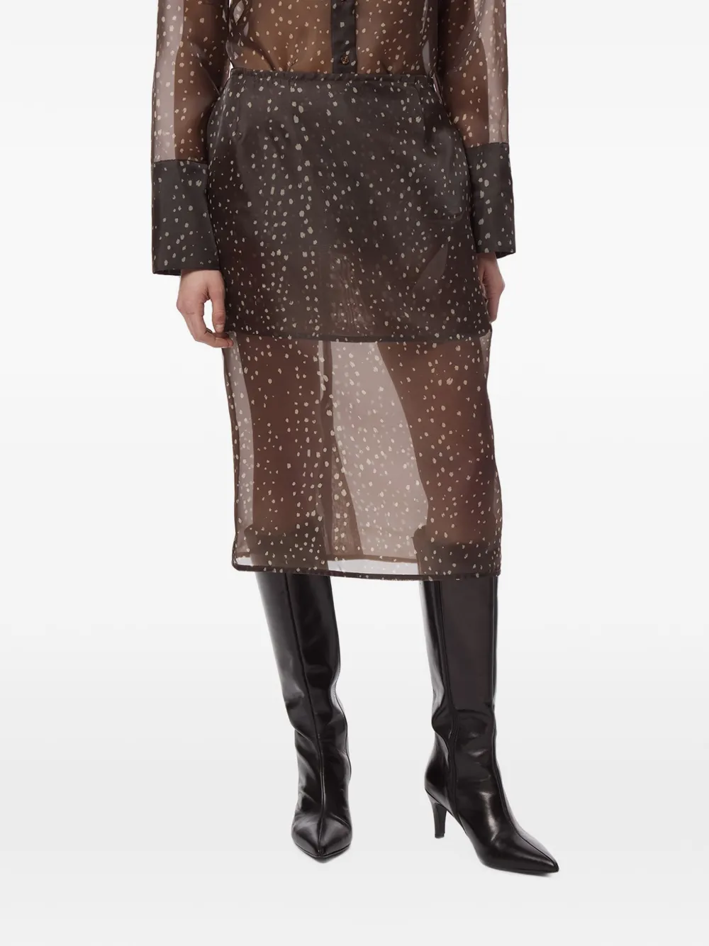 Apparis Tyra organza straight midi skirt - Marron Apparis Tyra organza straight midi skirt - Marron