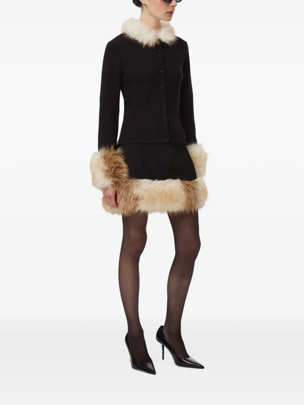 Apparis Meadow mini-rok met afwerking van imitatiebont Zwart