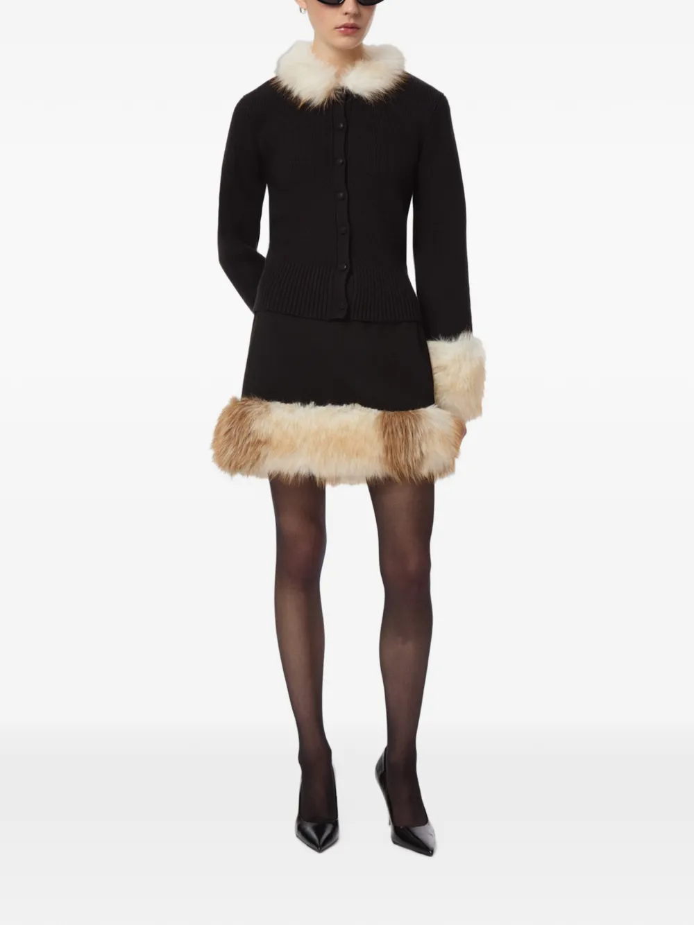 Apparis Meadow mini-rok met afwerking van imitatiebont Zwart