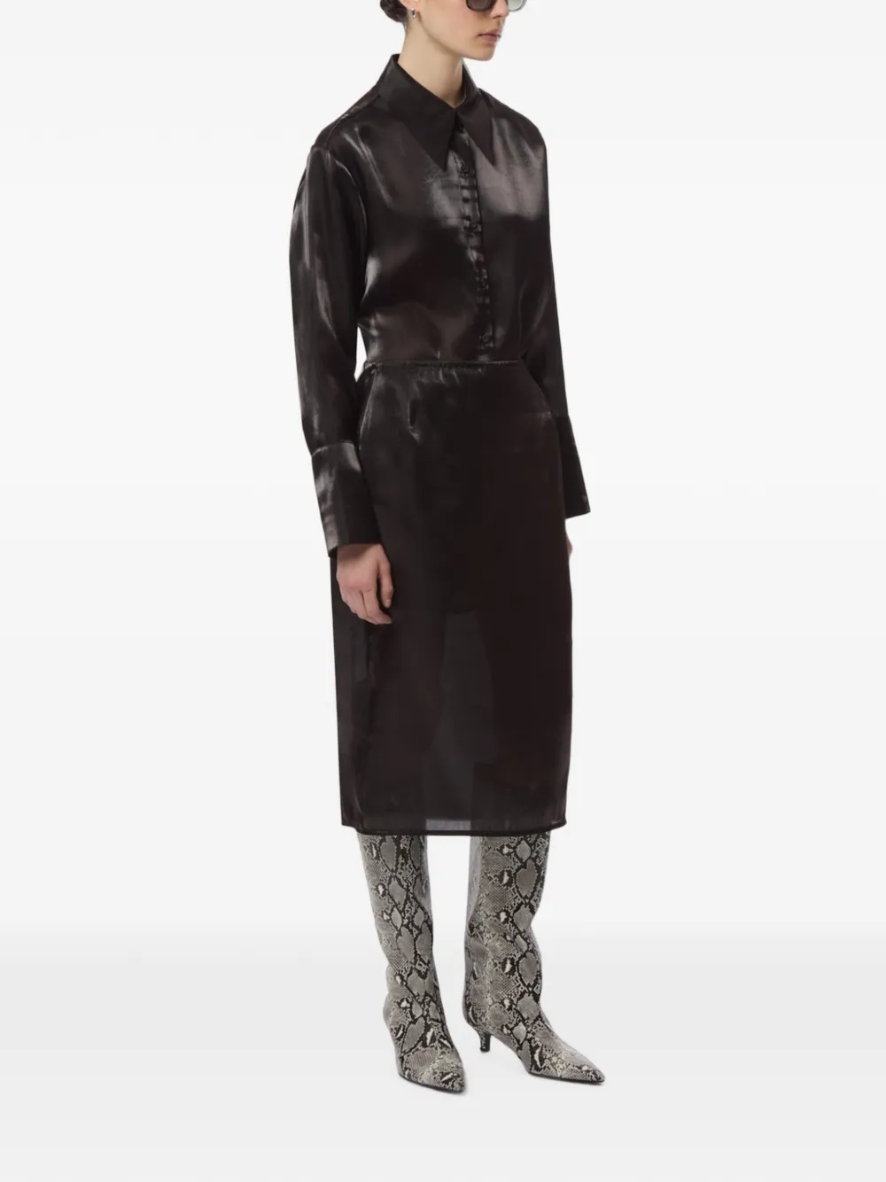 Apparis Tyra organza straight midi-rok Zwart