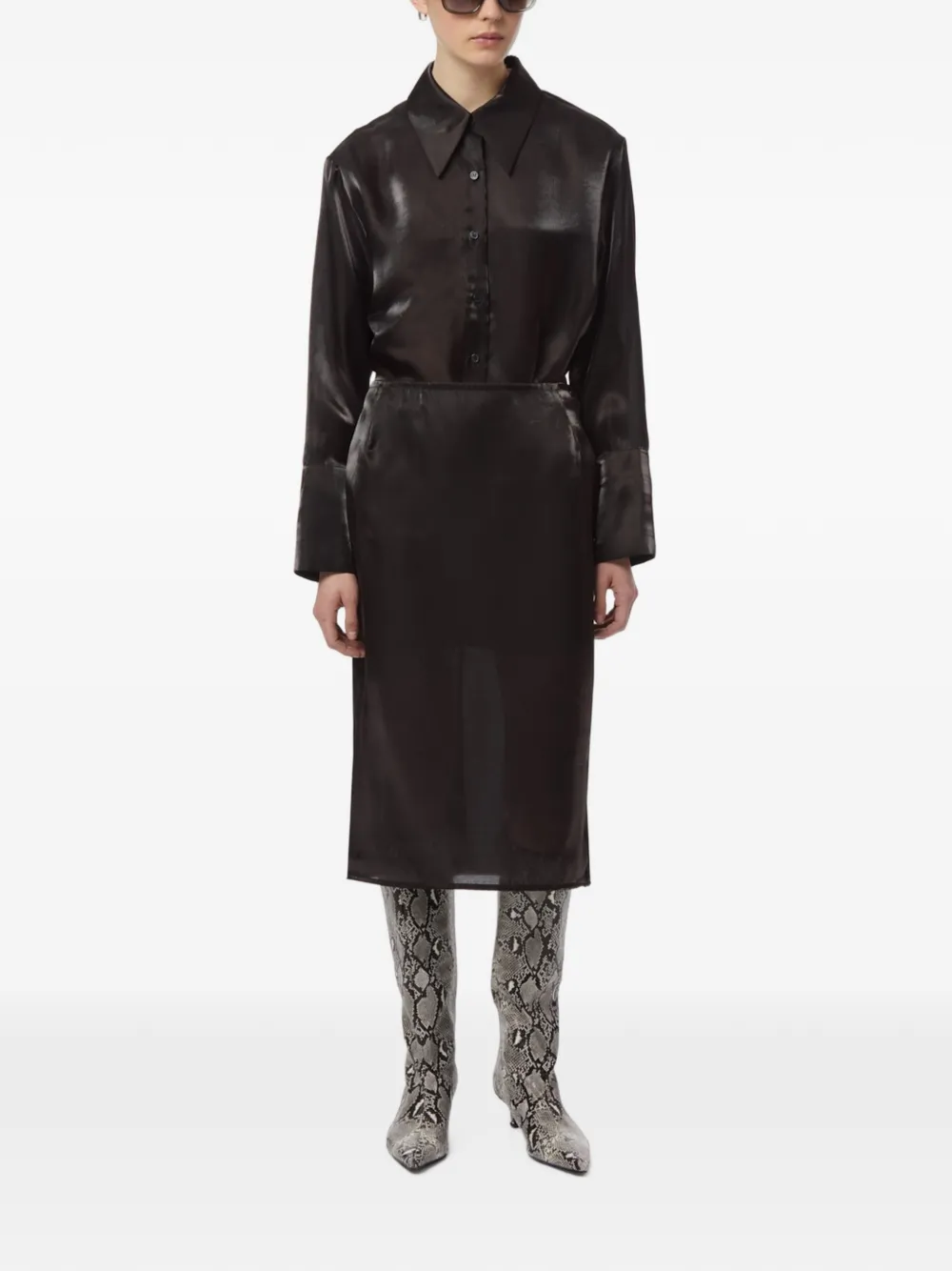 Apparis Tyra organza straight midi-rok Zwart