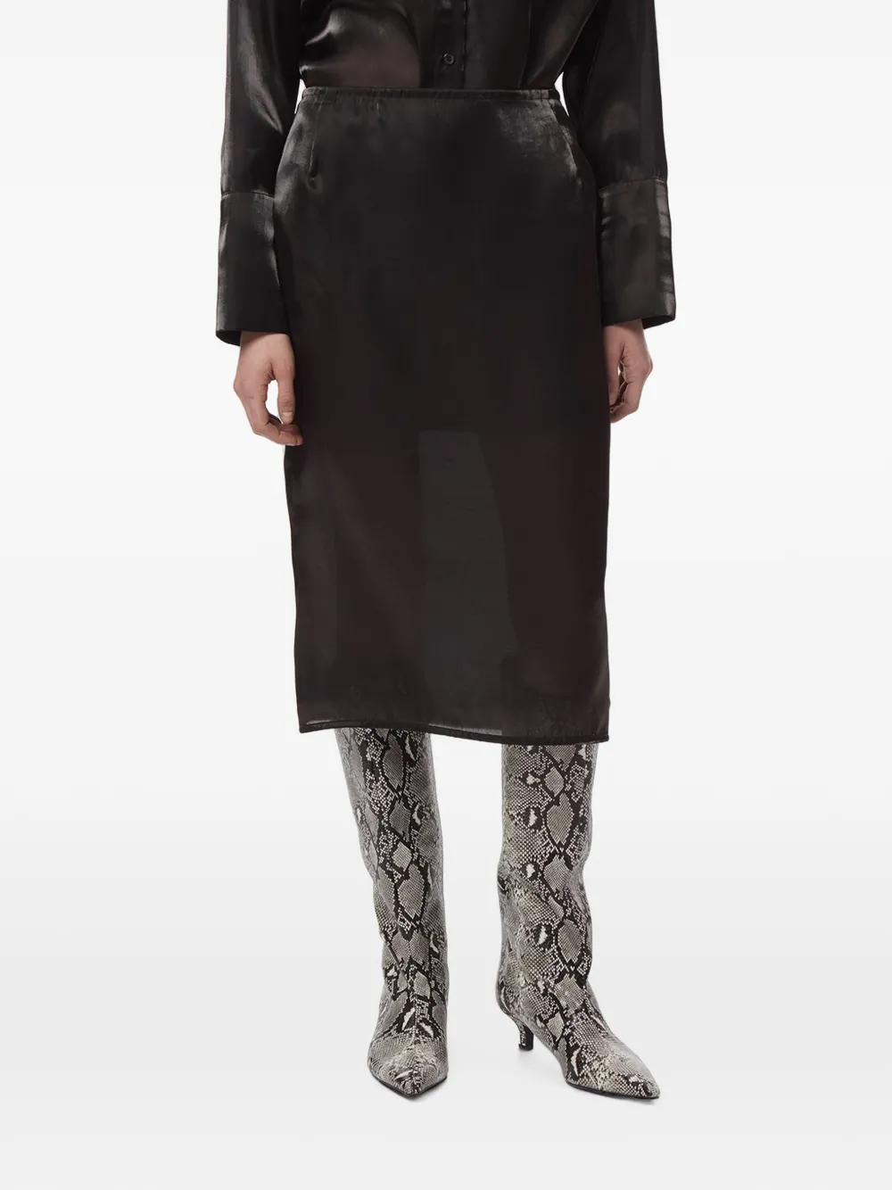 Apparis Tyra organza straight midi-rok Zwart
