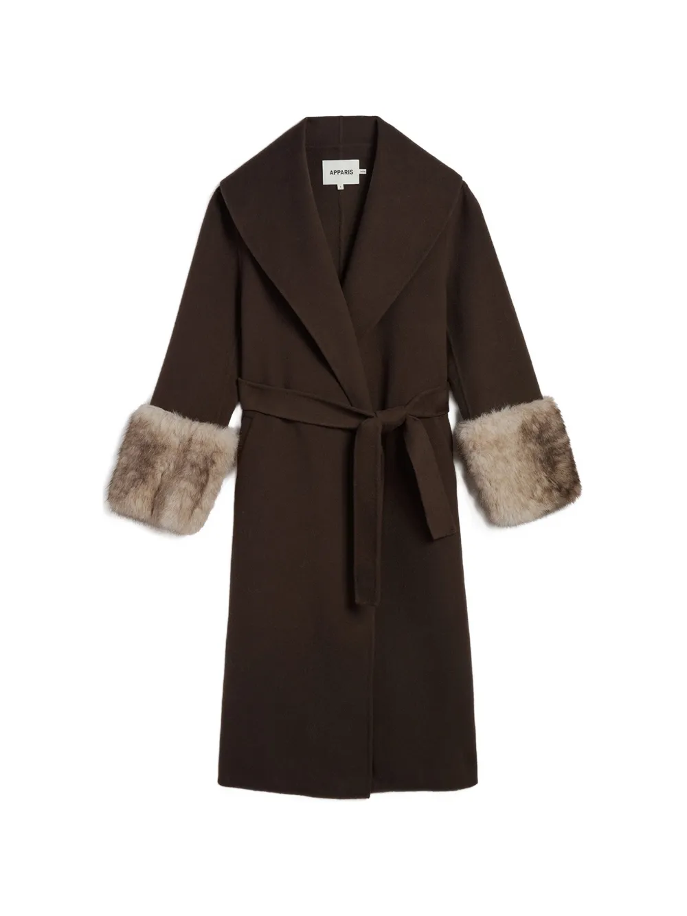 Apparis Jill faux-fur trim belted single-breasted coat