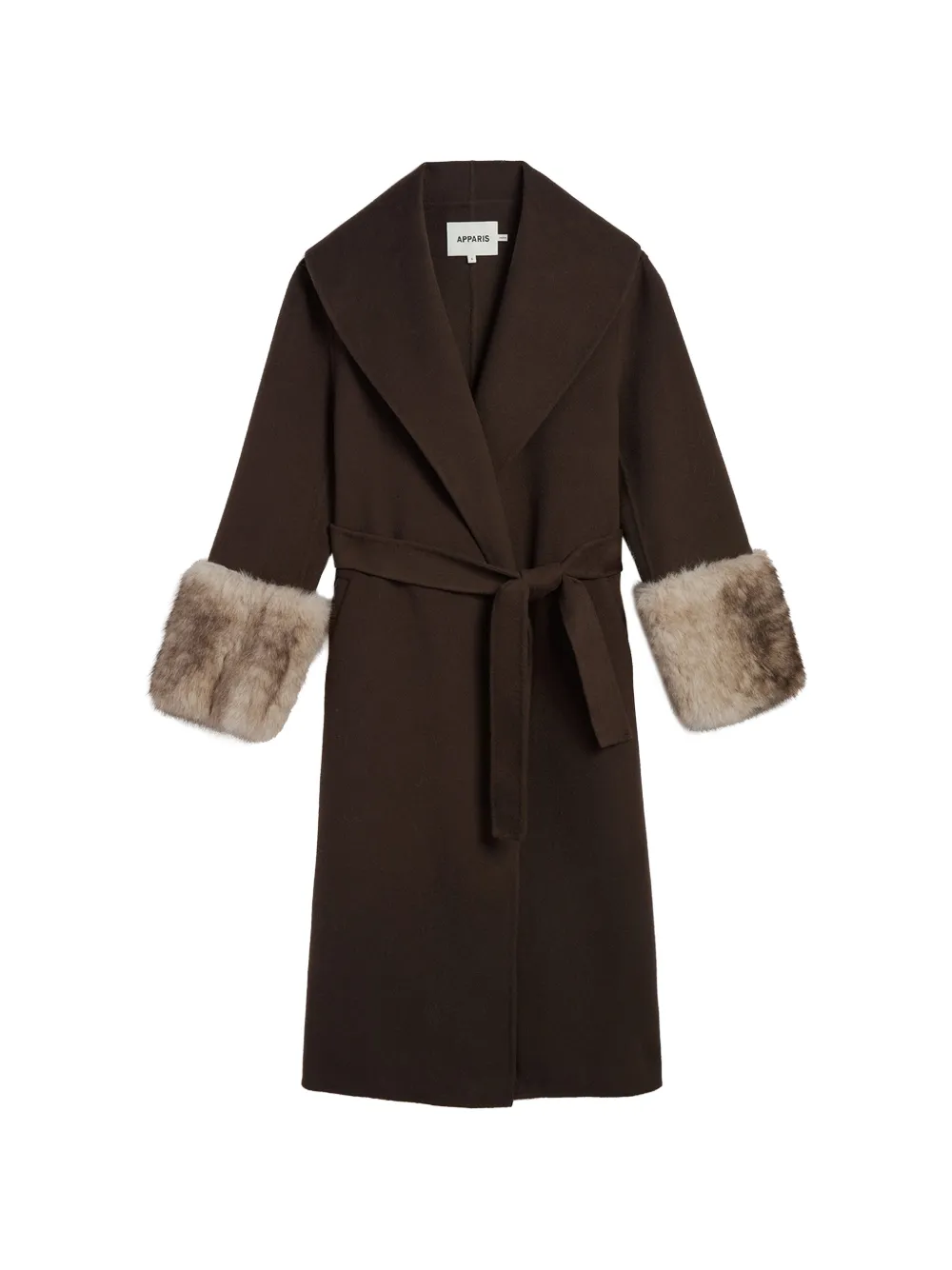 Apparis Jill faux-fur trim belted single-breasted coat - Brown