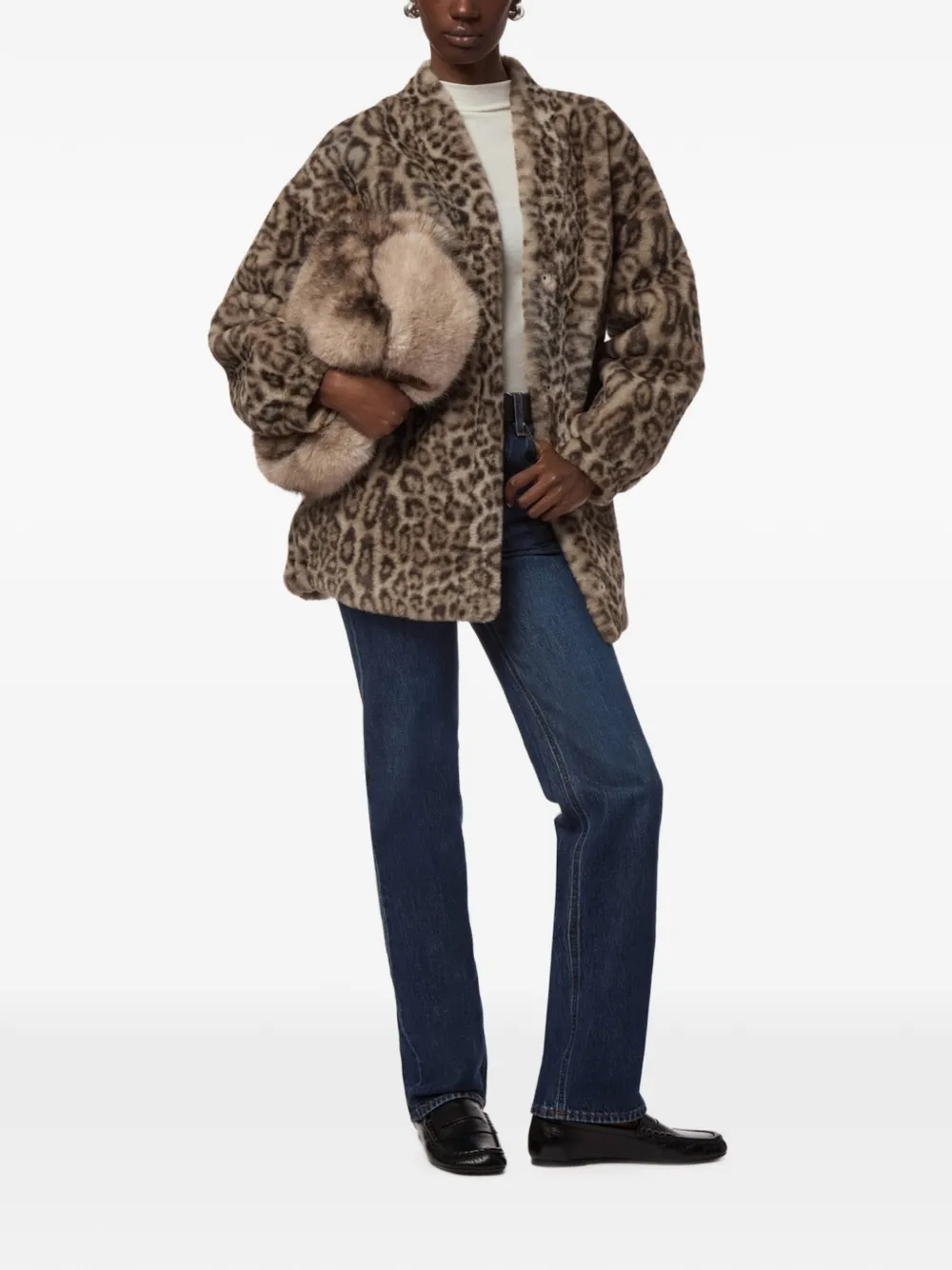 Apparis Jane jas van imitatiebont met luipaard-print Beige