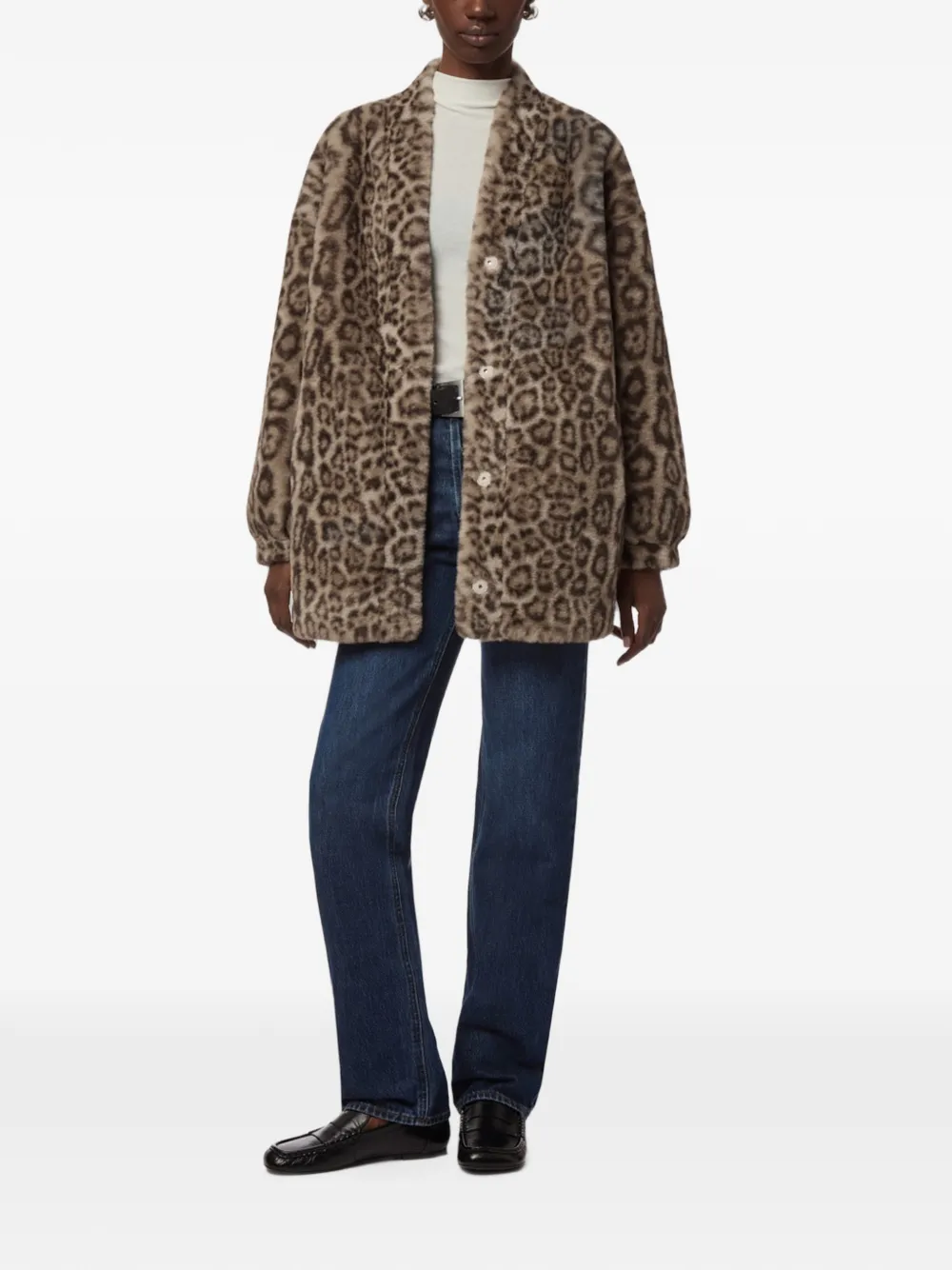 Apparis Jane jas van imitatiebont met luipaard-print Beige