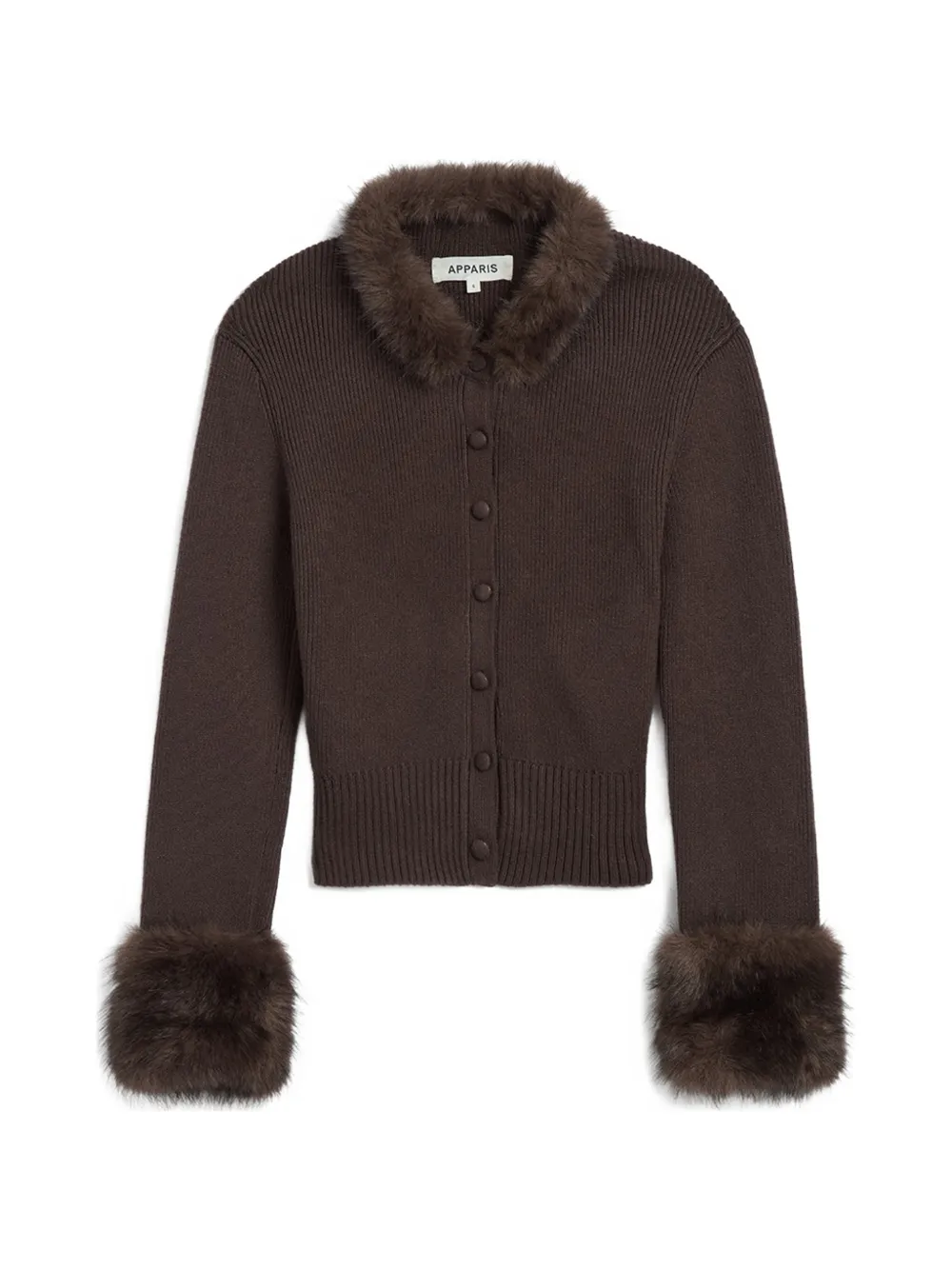 Apparis Rosa faux-fur trim ribbed cardigan - Brown