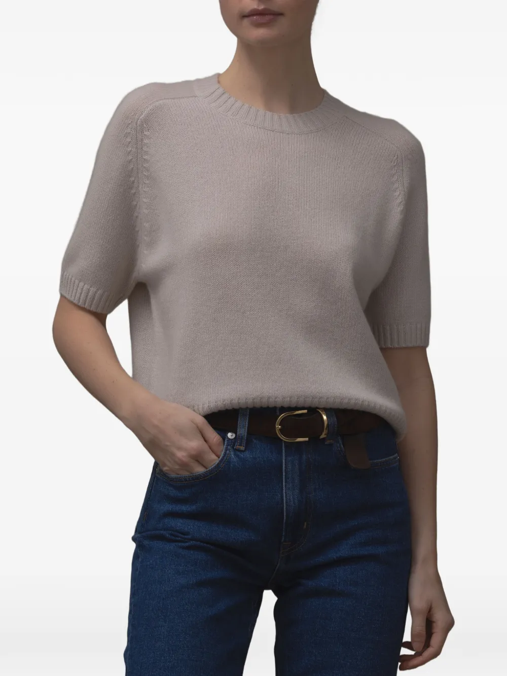 Allude Trui met ronde hals en korte mouwen Roze