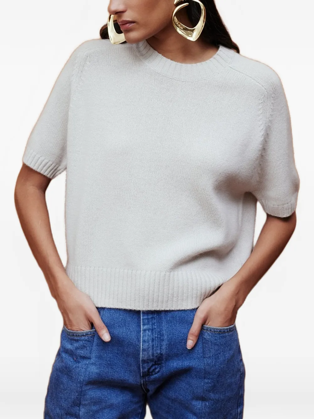 Allude Trui met ronde hals en korte mouwen Roze