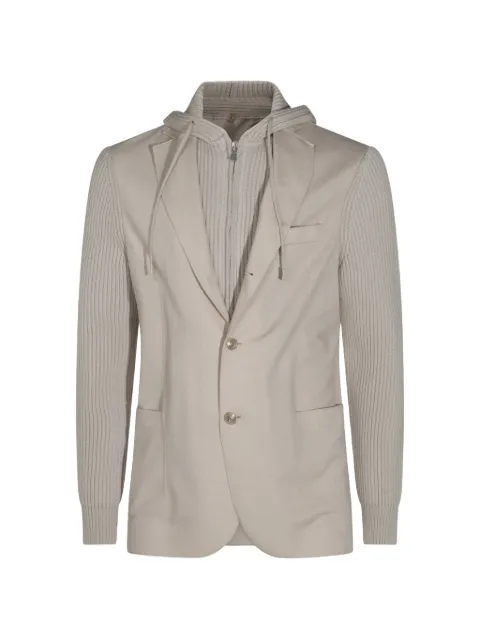 Eleventy ribbed-knit panelled hoodie