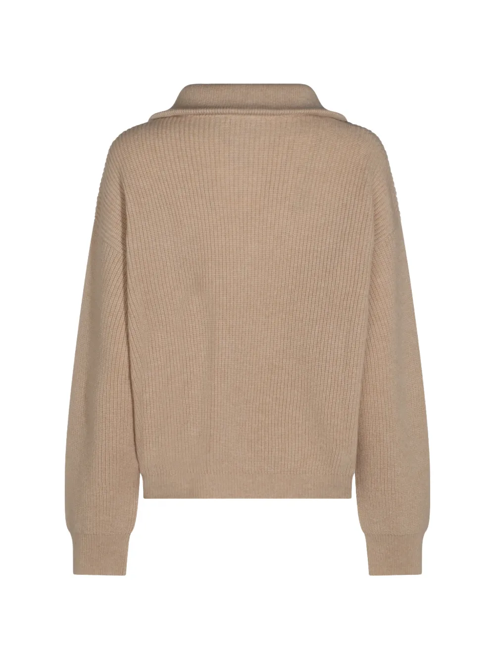 Malo Ribgebreide trui met kwart rits Beige