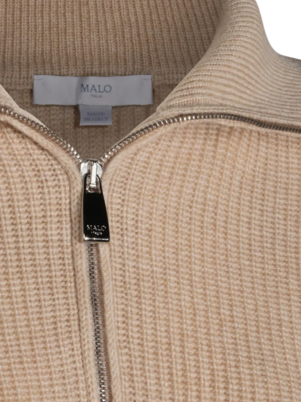 Malo Ribgebreide trui met kwart rits Beige