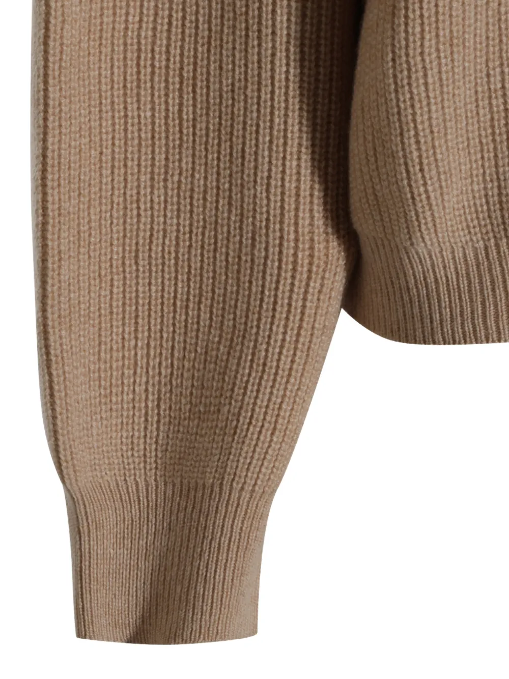 Malo Ribgebreide trui met kwart rits Beige