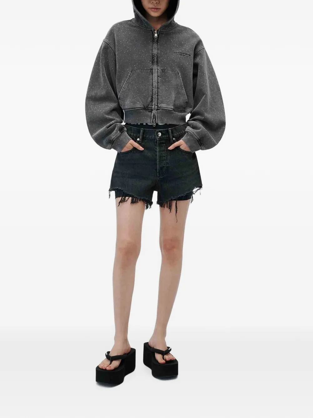 Alexander Wang Crystal Hotfix hoodie met rits Grijs