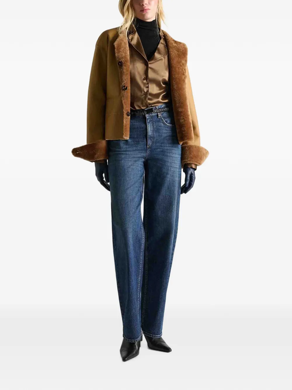 Dorothee Schumacher Sense of Shine blouse met gekerfde revers en satijnen afwerking Bruin