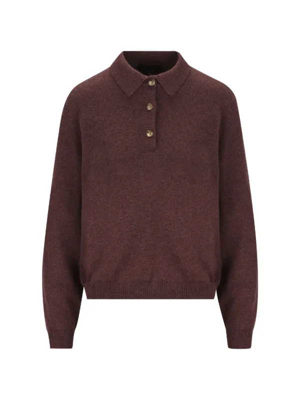 Loro Piana Button-up Knitted Polo Sweater in Red