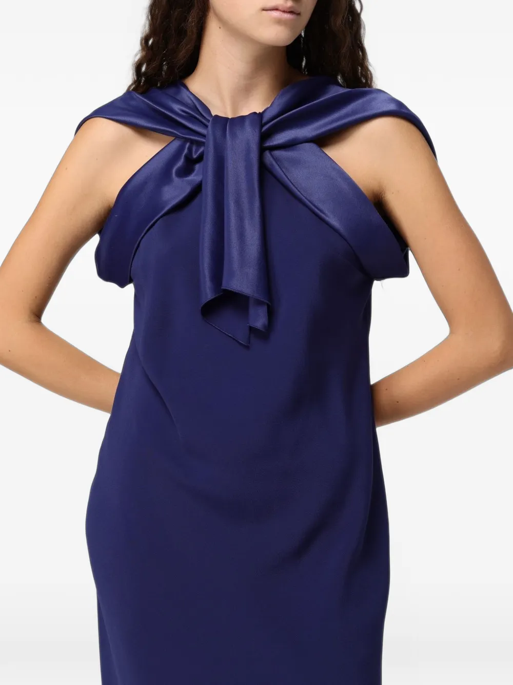 Alberta Ferretti Midi-jurk met satijnen vlakken en strikdetail Blauw