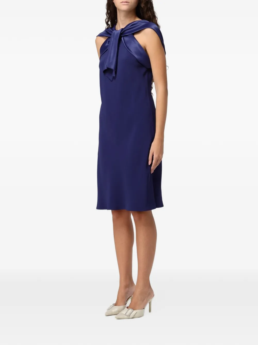 Alberta Ferretti Midi-jurk met satijnen vlakken en strikdetail Blauw