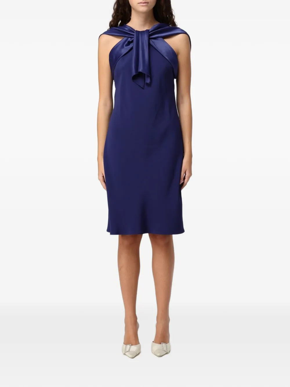 Alberta Ferretti Midi-jurk met satijnen vlakken en strikdetail Blauw