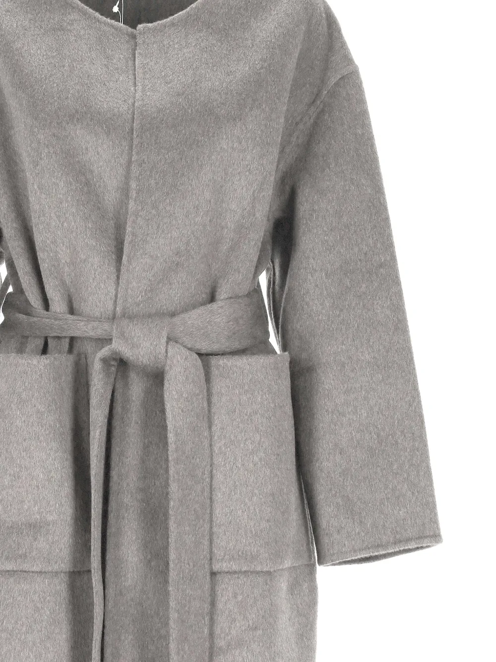 The Dynamis Studio Belted Wool Coat In Gray