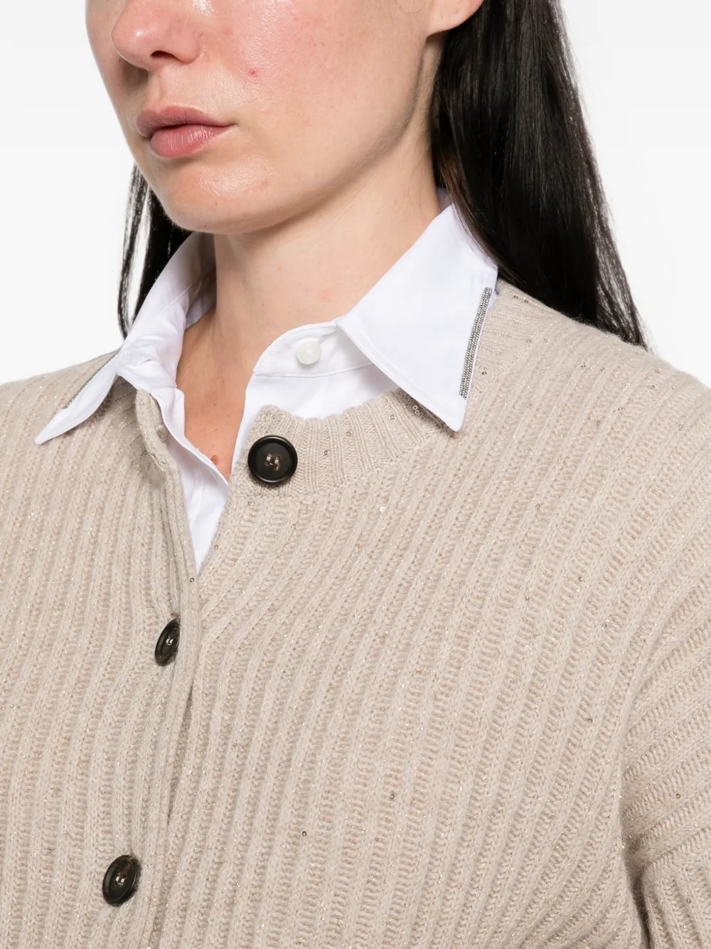 Brunello Cucinelli Ribgebreid vest verfraaid met pailletten Beige