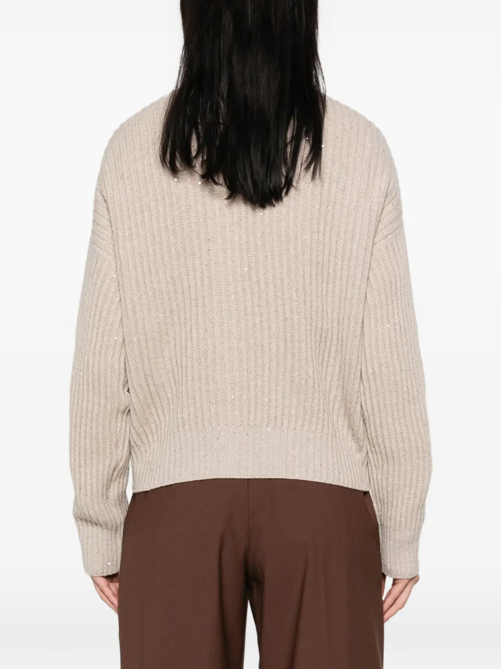 Brunello Cucinelli Ribgebreid vest verfraaid met pailletten Beige