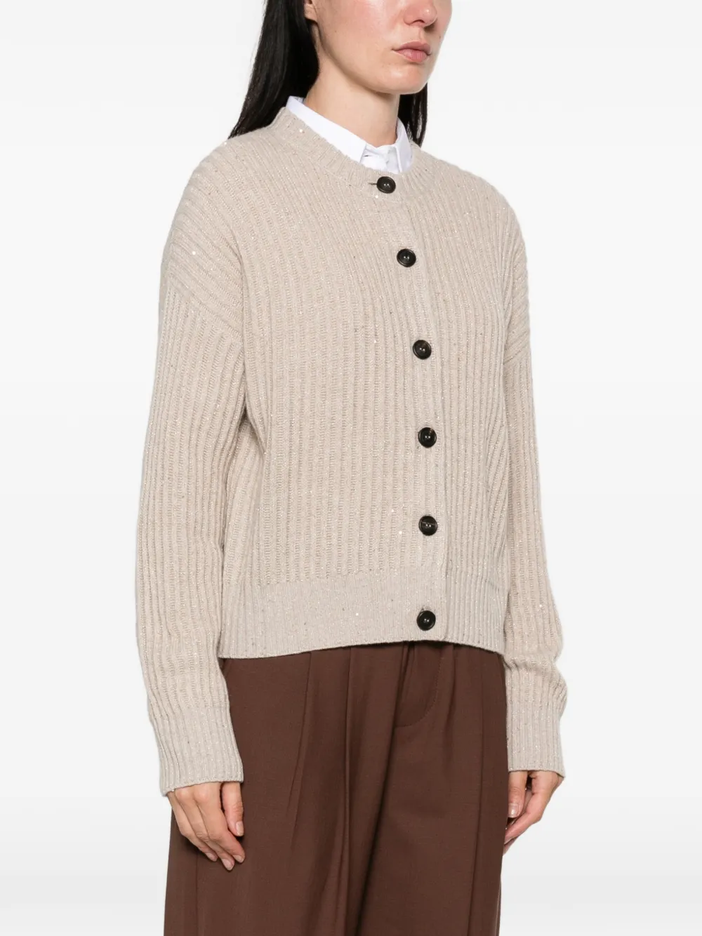 Brunello Cucinelli Ribgebreid vest verfraaid met pailletten Beige
