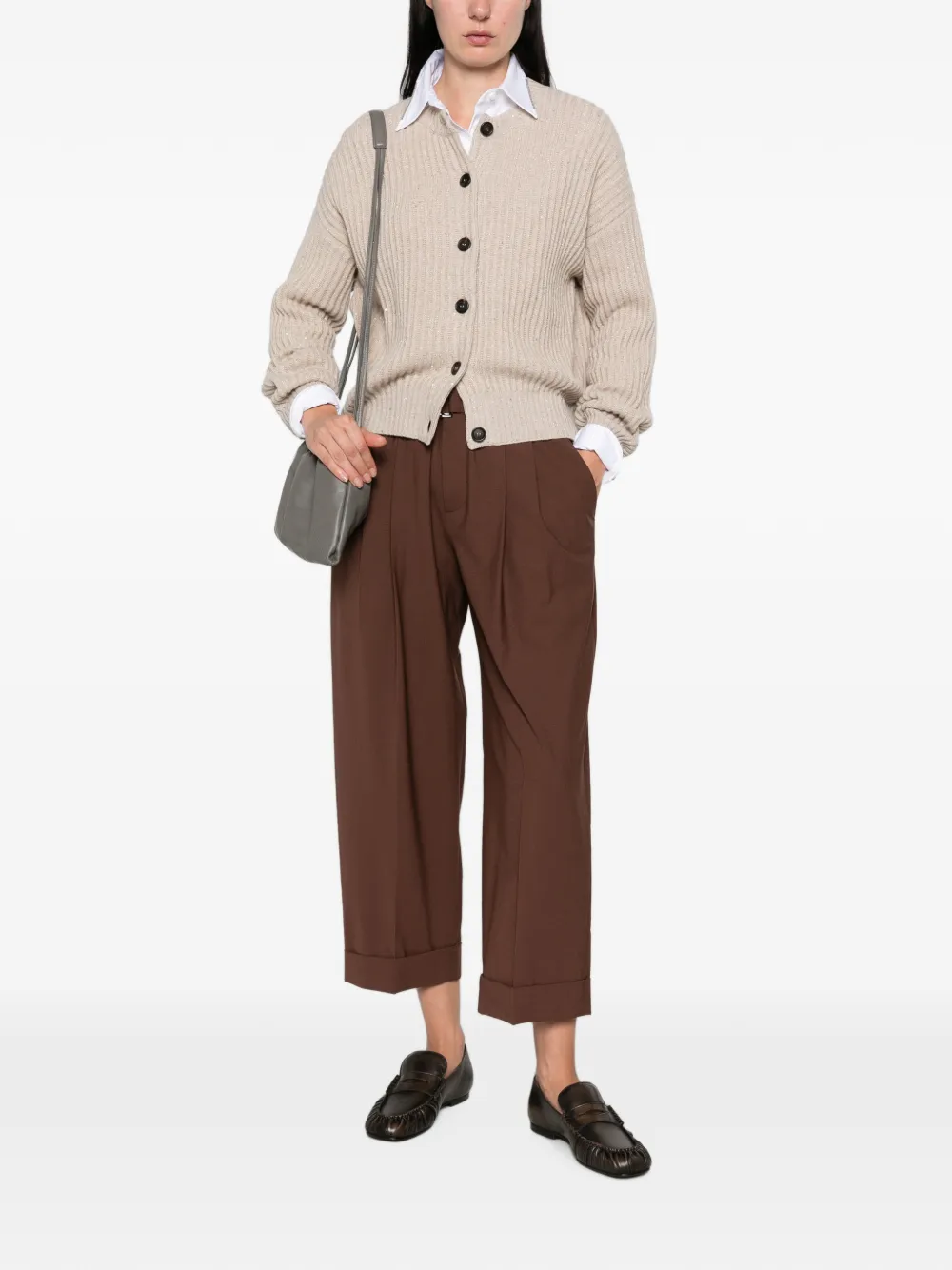 Brunello Cucinelli Ribgebreid vest verfraaid met pailletten Beige
