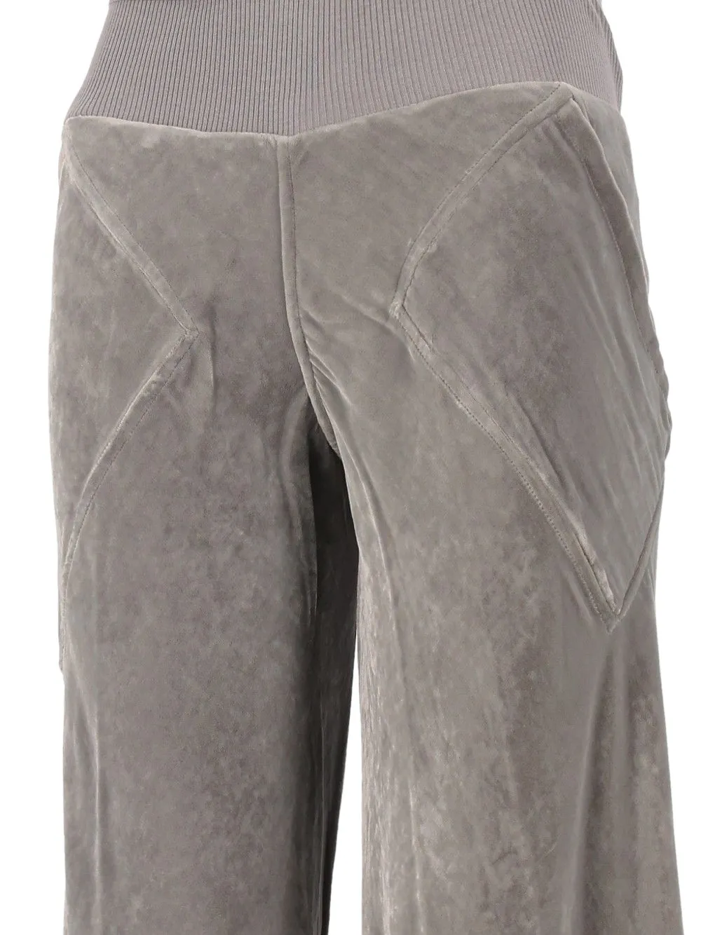 Rick Owens Bias velvet-finish flared trousers Grijs